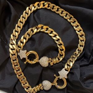 Unique Vintage Gold Necklace with Star and Crystal Accents